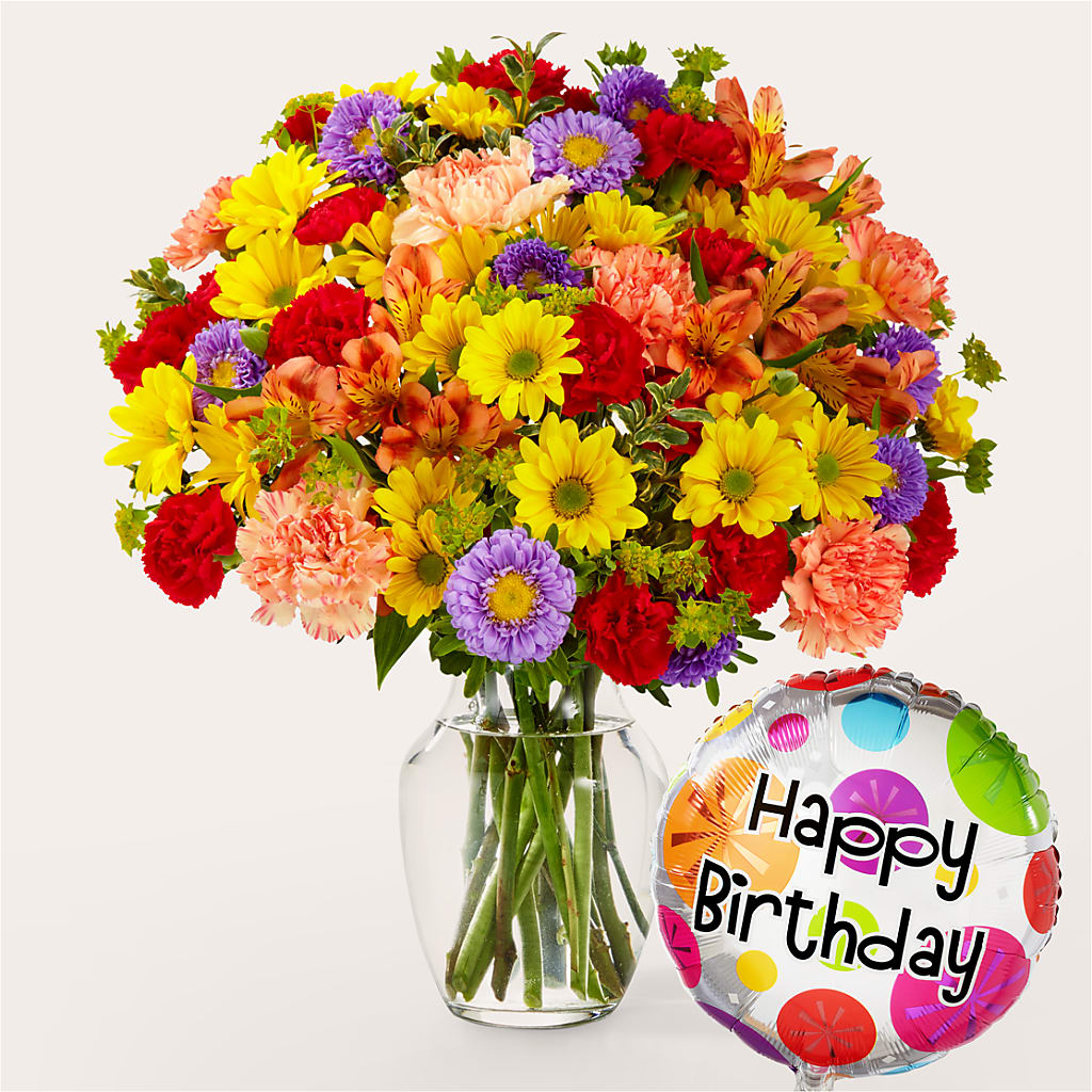 Kaleidoscope Bouquet with Birthday Balloon – Family Fare Supermarkets #3785, Omaha NE