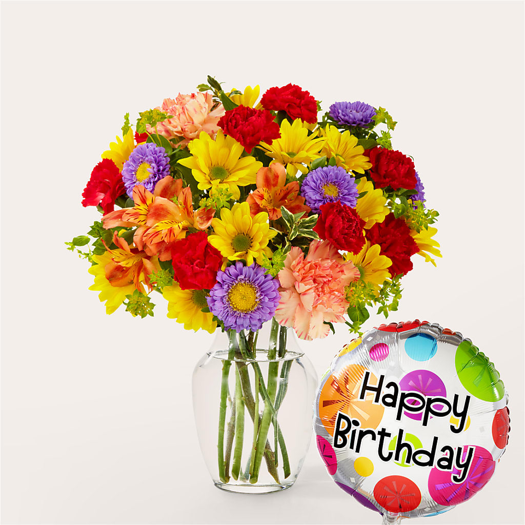 Kaleidoscope Bouquet with Birthday Balloon – Family Fare Supermarkets #3785, Omaha NE